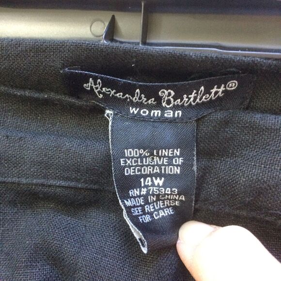 Alexandra Bartlett Linen Pants Embroidered Dragonflies Black Cropped Size 14W - Picture 4 of 4